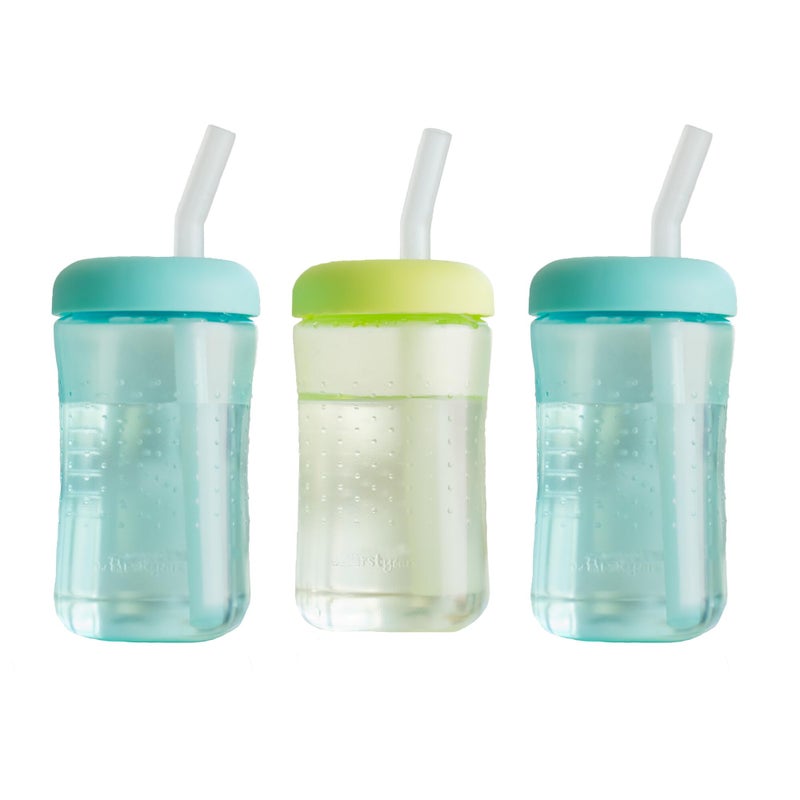 The First Years Squeeze & Sip Toddler Straw Cups - Squeezable Transition Sippy Cup with Silicone Straw - Toddler Feeding Supplies - 7 Oz - 3 Count - Ages 6 Months and Up - Image 1