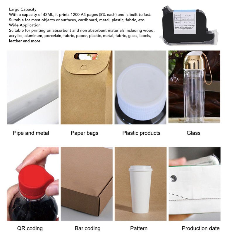 Black Ink Cartridge Replacement 42ml Quick Drying for Handheld Printers 12.7mm Nozzle - Image 3