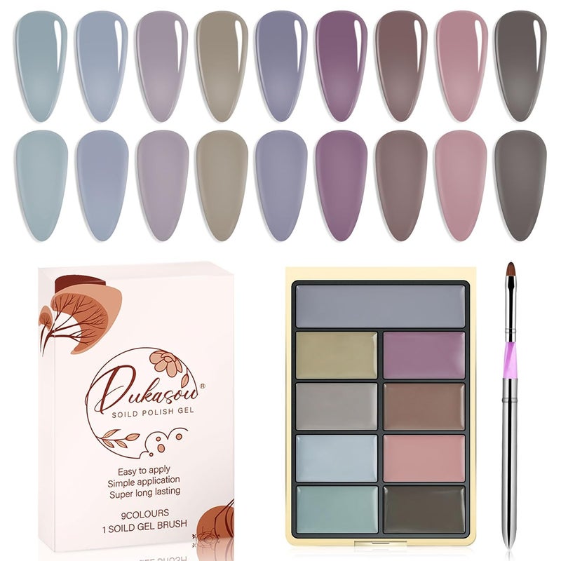 DUKASOU Solid Gel Nail Polish Set, 9 Colors Dark Purple Solid Cream Gel Polish Palette, All Season Solid Nail Gel Polish with Brush, UV Gel Nail Polish Palette for Women DIY Manicure