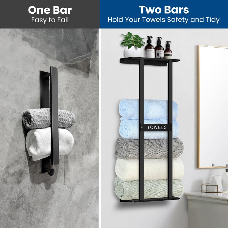 BSNBIC Bathroom Towel Storage Rack, Wall Mounted Bathroom Towel Rack, 30 inch Heavy Duty 6 Large Towels, Wall Mounted Towel Rack for Rolled Towels, Black - Image 4