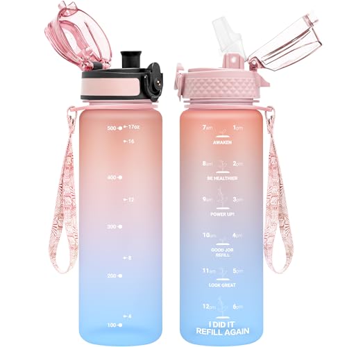 OLDLEY Kids Water Bottle for School 17 oz 2 lids BPAFree Reusable Leakproof Durable Tritan Plastic Water Bottles with Straw  Chug Lids Antidust Spout Cover Pink Blue