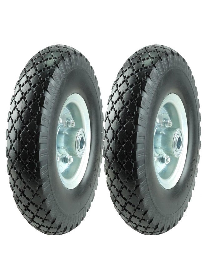 KASTFORCE KF4003 Twin Pack 10-Inch Solid Rubber Tire Wheels Replacement 3.00-4 Tires Wheels Flat Free with 5/8" Bearings 2.15" Offset Hub Perfect for Hand Truck Wheelbarrow Garden Cart Non-Flat Wheel - Image 1
