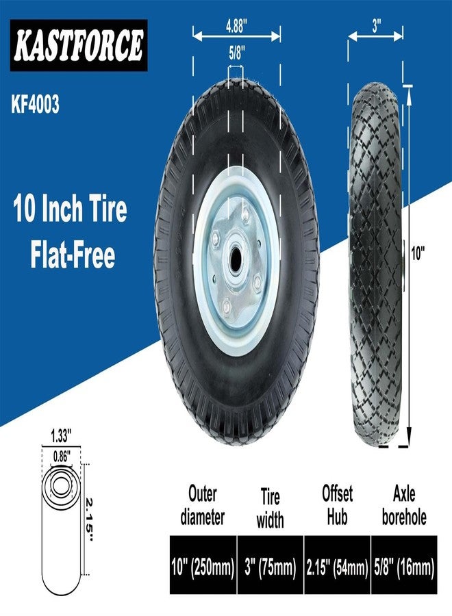 KASTFORCE KF4003 Twin Pack 10-Inch Solid Rubber Tire Wheels Replacement 3.00-4 Tires Wheels Flat Free with 5/8" Bearings 2.15" Offset Hub Perfect for Hand Truck Wheelbarrow Garden Cart Non-Flat Wheel - Image 4