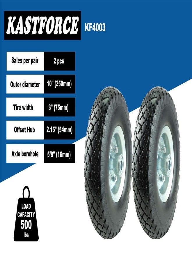 KASTFORCE KF4003 Twin Pack 10-Inch Solid Rubber Tire Wheels Replacement 3.00-4 Tires Wheels Flat Free with 5/8" Bearings 2.15" Offset Hub Perfect for Hand Truck Wheelbarrow Garden Cart Non-Flat Wheel - Image 3