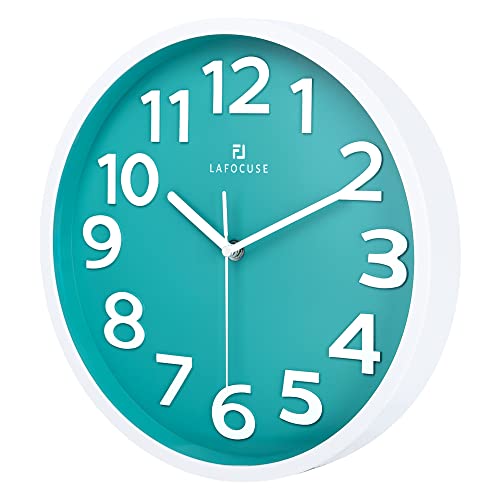 Lafocuse 12 Inch Silent 3D Numbers Teal Wall Clock for Living Room Decor, Battery Operated Teal Green Clocks for Girls Room Bedroom Kitchen - Image 5