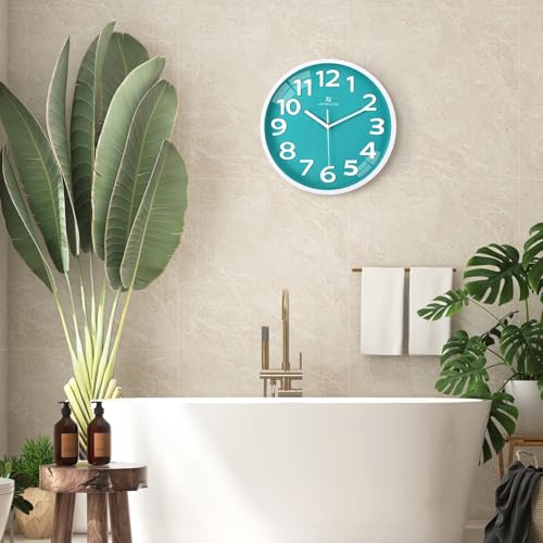 Lafocuse 12 Inch Silent 3D Numbers Teal Wall Clock for Living Room Decor, Battery Operated Teal Green Clocks for Girls Room Bedroom Kitchen - Image 3