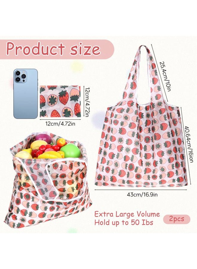 YBEATY 2 Pcs Reusable Shopping Bags Cute Extra Large Foldable Bag Travel Waterproof Totes Pouch Washable Polyester Bag in Pocket Kitchen Daily Grocery Bags Supplies - Image 3
