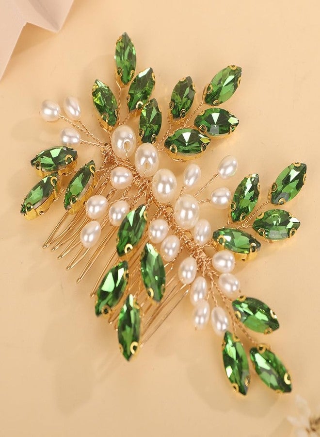 BERYUAN Crystal Rhinestone Hair Comb Rhinestone Pearls Headpiece Teardrop Rhinestone Wedding Hair Accessories for Women (green) - Image 4