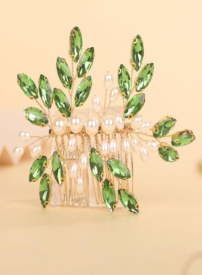 BERYUAN Crystal Rhinestone Hair Comb Rhinestone Pearls Headpiece Teardrop Rhinestone Wedding Hair Accessories for Women (green) - Image 1