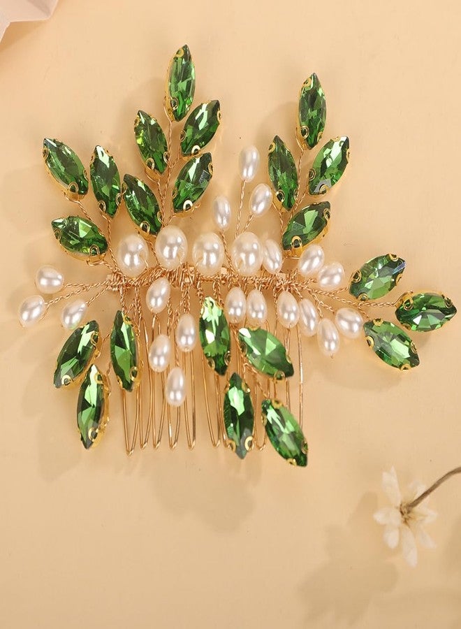 BERYUAN Crystal Rhinestone Hair Comb Rhinestone Pearls Headpiece Teardrop Rhinestone Wedding Hair Accessories for Women (green) - Image 3