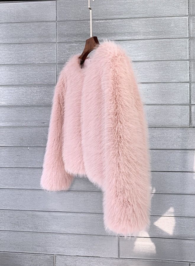 Loquat Women's Solid Color Imitation Fur Short Coat Pink  - Image 2