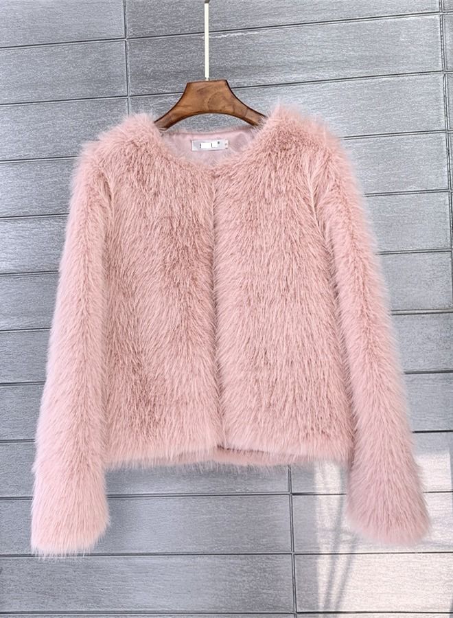 Loquat Women's Solid Color Imitation Fur Short Coat Pink  - Image 1