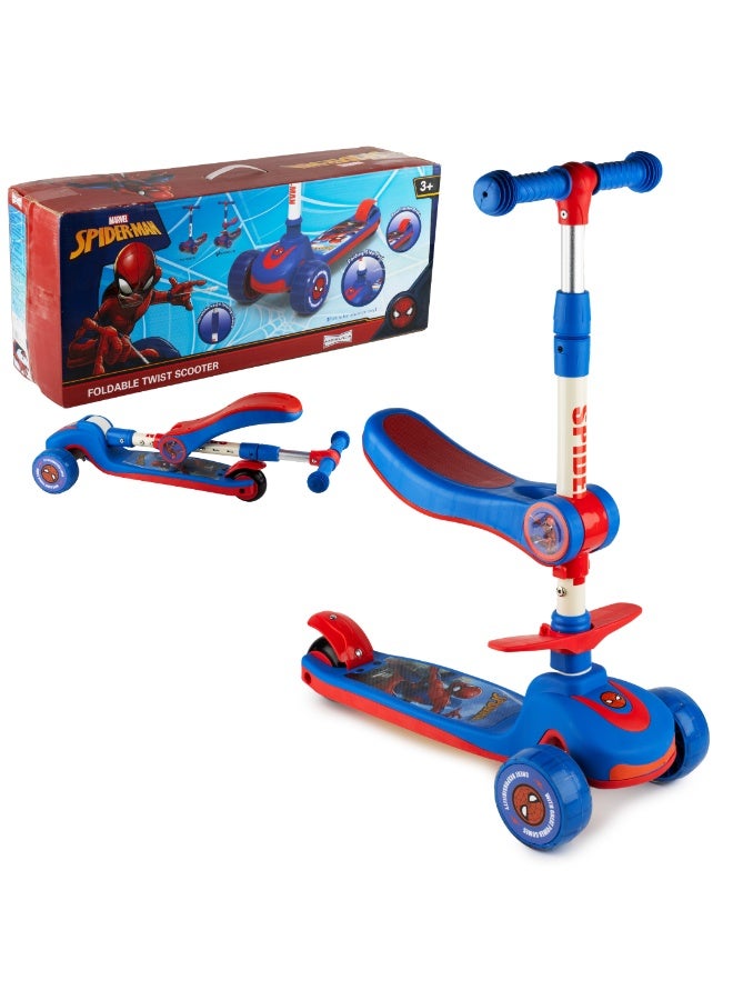 Disney Spider-Man 2-in-1 Foldable Twist Scooter for Kids - 30 Adjustable Height - Flashing Wheels - Foldable Kids Scooter 3 Wheel with Removable Seat - Ages 3 to 8 - Aluminium Frame - Red - Image 1