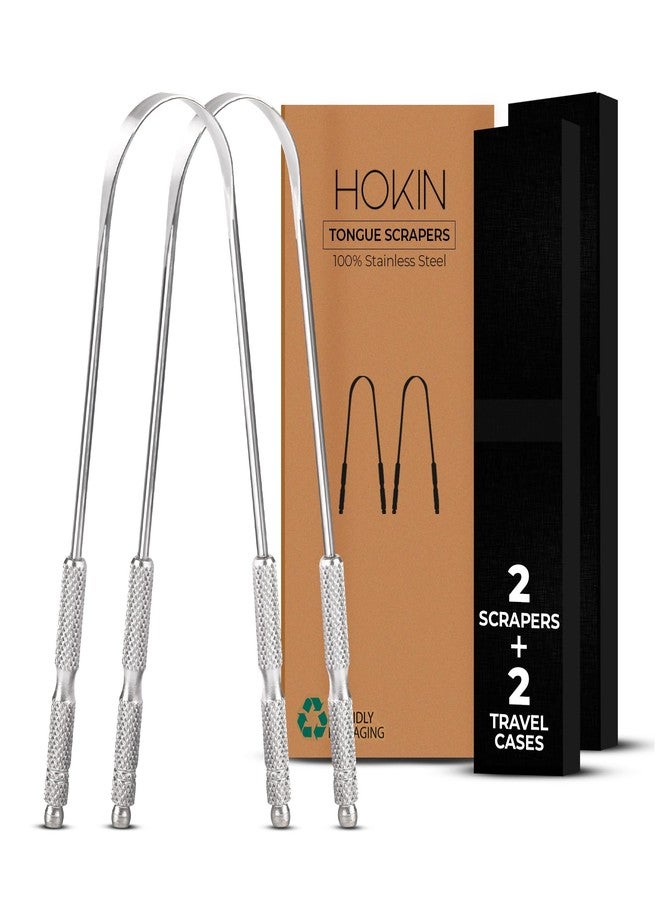 HOKIN Tongue Scraper for Adults by HOKIN (2Pcs Oral Care Pack Stainless Steel Tongue Cleaners Reduce Bad Breath 100% Metal Tough Scrapers Men and Women Hygiene Product - Image 1