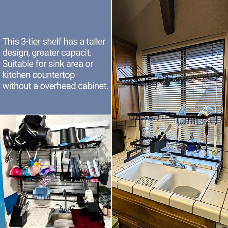 ADBIU Over The Sink Dish Drying Rack (Expandable Height and Length) Snap-On Design 2 Tier Large Dish Rack 31-39.4L x 12W x 34-38H inches - Image 3