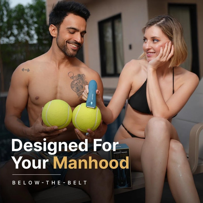 مينهود MENHOOD ماكينة حلاقة للرجال للعناية بالجسم والمناطق الحساسة 1.0 برو، مقاومة للماء IPX7، شحن لاسلكي مع دعم Type C ومدة تشغيل 150 دقيقة، ضوء LED 4000K، شفرات سيراميك للحلاقة أسفل الحزام (أزرق) - Image 3