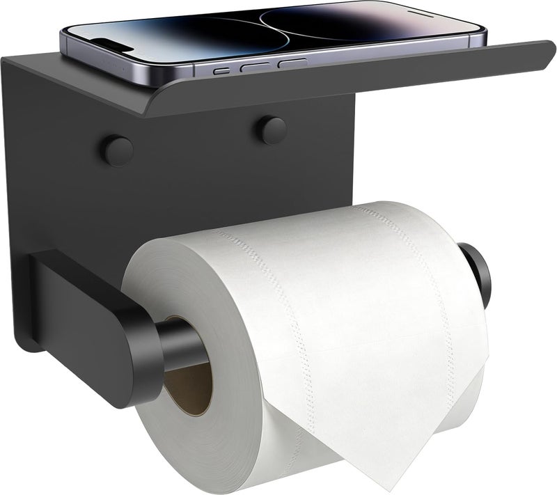SetSail Toilet Paper Holder with Shelf Adhesive or Screw Bathroom Toilet Paper Roll Holders Wall Mount Matte Black Tissue Holder for Bathroom Hardware Accessories - Image 2