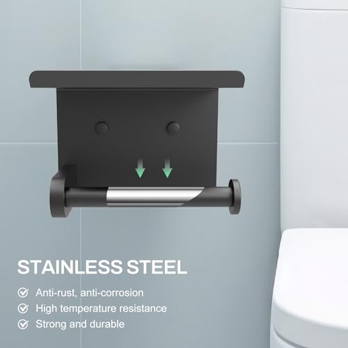 SetSail Toilet Paper Holder with Shelf Adhesive or Screw Bathroom Toilet Paper Roll Holders Wall Mount Matte Black Tissue Holder for Bathroom Hardware Accessories - Image 3
