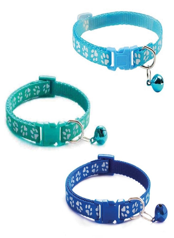Litvibes Cat Collars Set of 3 with Bell,Kitten & Small Soft Adjustable Collar Safe,Solid & Protection Breakaway for Cats & Puppies,Cute Kitty Neckband with Paw Print-(Light Blue,Dark Blue,Turquoise) - Image 1