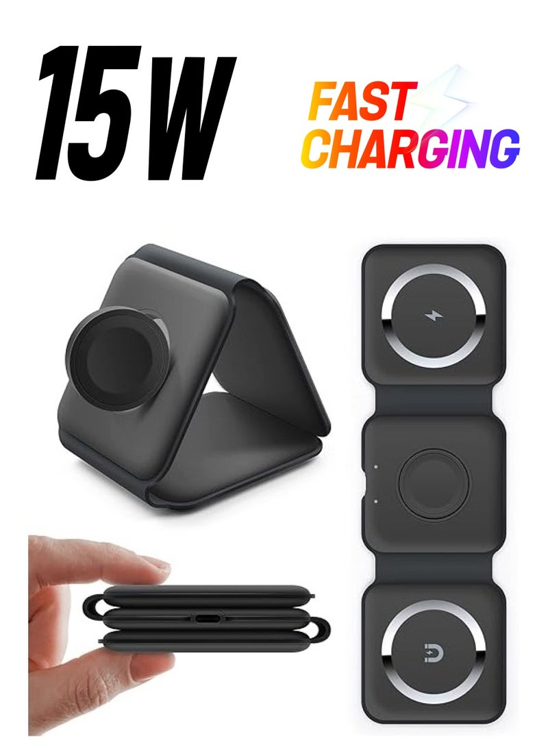 Excefore 3 in 1 Wireless Charger, Wireless Charging, Wireless Magnetic Fast Charging Foldable Dock station Charger - Image 1