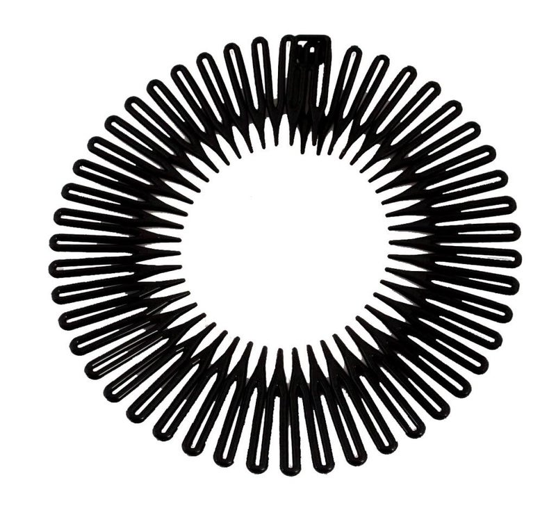 Caravan Full Circle Spring Head Band Comb In Classic Black With Deep Teeth And Closure