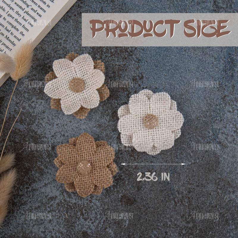 AUEAR  30 Pack Handmade Burlap Flowers Natural Burlap Rose Rustic Flower Burlap Rose Flower for Home Wedding Party Decoration DIY Crafts (3 Colors) - Image 2