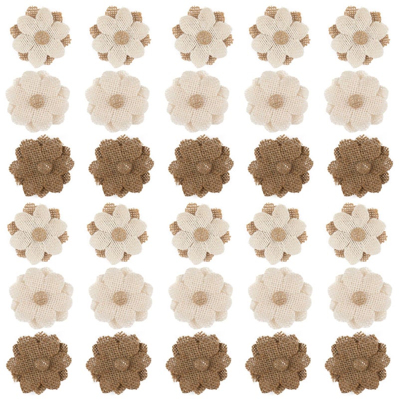 AUEAR  30 Pack Handmade Burlap Flowers Natural Burlap Rose Rustic Flower Burlap Rose Flower for Home Wedding Party Decoration DIY Crafts (3 Colors) - Image 1