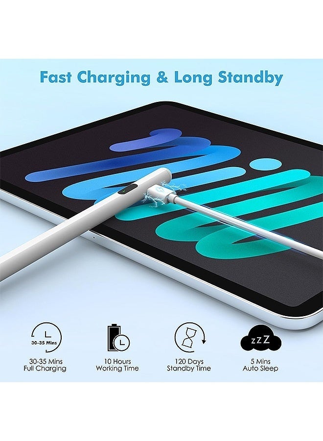 قلم ستايلس عالمي للشاشات اللمسية – عرض LED للبطارية، شحن سريع، 3 رؤوس قابلة للاستبدال، متوافق مع iPad وiPhone وSamsung وأجهزة iOS/Android الأخرى (أبيض) - Image 4