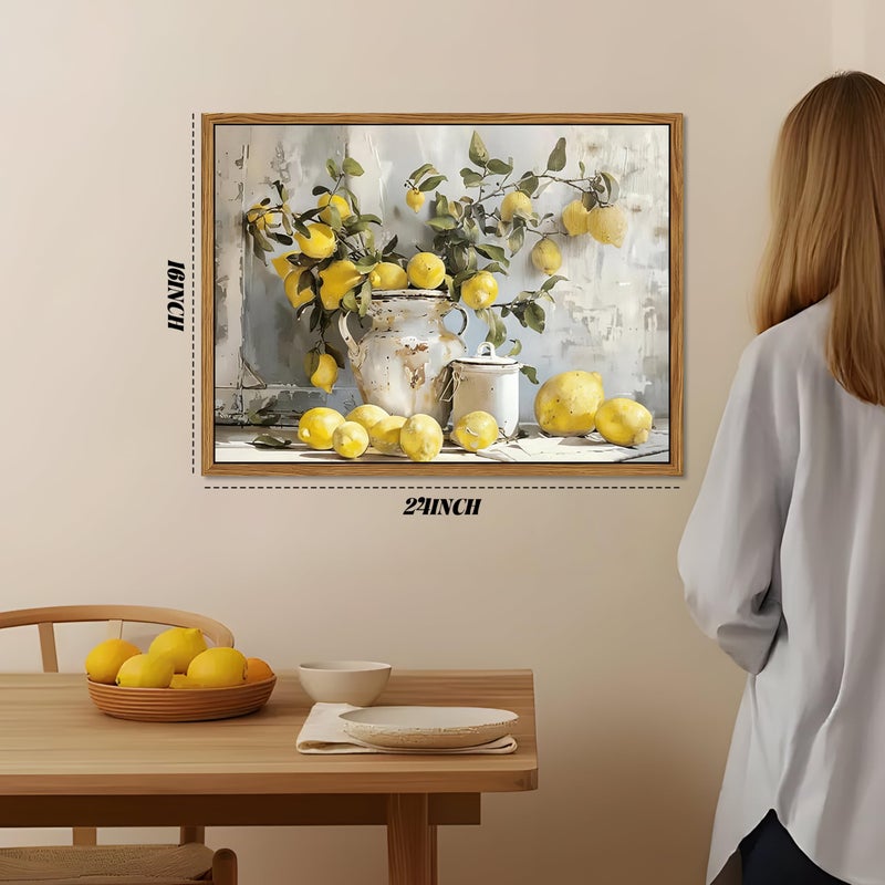 AKWISH Framed Lemon Kitchen Wall Decor for Dining Room - Vintage Mustard French's Yellow Lemon Kitchen Wall Art, Rustic Oil Paintings Posters Prints for Bathroom Living Room Bedroom 16x24 inch - Image 3