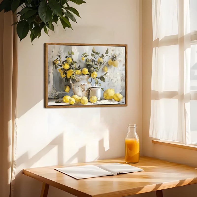 AKWISH Framed Lemon Kitchen Wall Decor for Dining Room - Vintage Mustard French's Yellow Lemon Kitchen Wall Art, Rustic Oil Paintings Posters Prints for Bathroom Living Room Bedroom 16x24 inch - Image 2