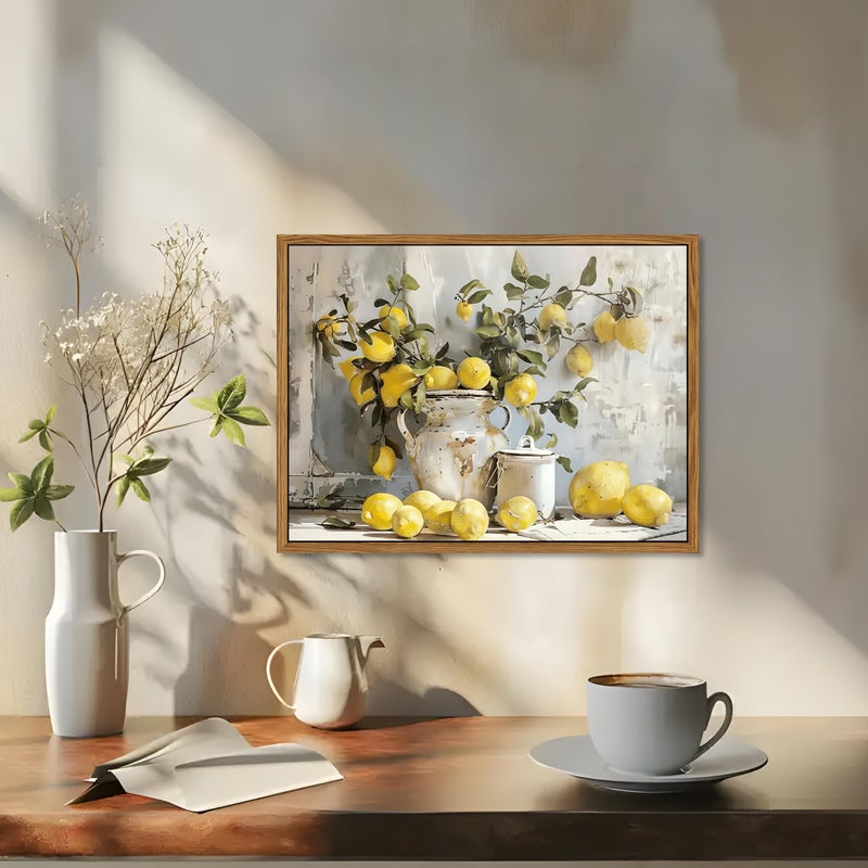 AKWISH Framed Lemon Kitchen Wall Decor for Dining Room - Vintage Mustard French's Yellow Lemon Kitchen Wall Art, Rustic Oil Paintings Posters Prints for Bathroom Living Room Bedroom 16x24 inch - Image 4