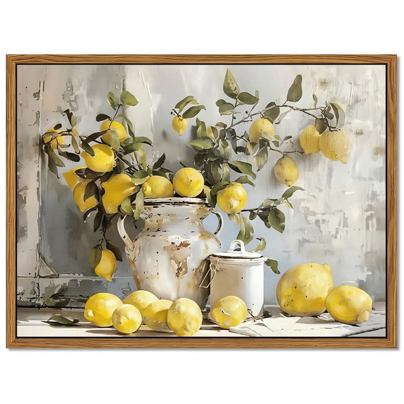 AKWISH Framed Lemon Kitchen Wall Decor for Dining Room - Vintage Mustard French's Yellow Lemon Kitchen Wall Art, Rustic Oil Paintings Posters Prints for Bathroom Living Room Bedroom 16x24 inch - Image 1