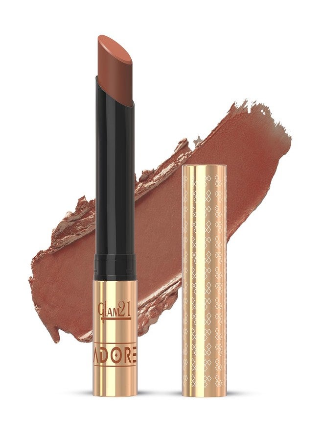 جلام 21 أحمر شفاه Glam21 Adore الكريمي غير اللامع للنساء، 3.5 غرام | مقاوم للتلطخ والانتقال | لون غني ولمسة نهائية جريئة | ناعم وخفيف الوزن | يدوم حتى 12 ساعة | كاكاو فاخر - Image 1