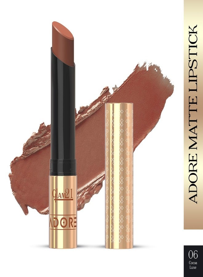 جلام 21 أحمر شفاه Glam21 Adore الكريمي غير اللامع للنساء، 3.5 غرام | مقاوم للتلطخ والانتقال | لون غني ولمسة نهائية جريئة | ناعم وخفيف الوزن | يدوم حتى 12 ساعة | كاكاو فاخر - Image 2