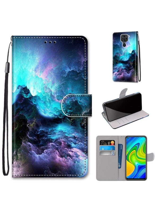 HuHa Case Cover For Xiaomi Redmi 10X 4G / Note 9 Coloured Drawing Cross Texture Horizontal Flip PU Leather Case with Holder & Card Slots & Wallet & Lanyard Colorful Clouds 