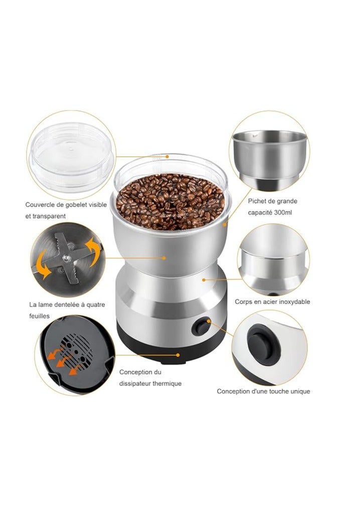 أداة طحن حبوب القهوة الكهربائية متعددة الأغراض من الاستانلس لطحن البذور والتوابل والأعشاب والمكسرات بقوة 300 وات - Image 2
