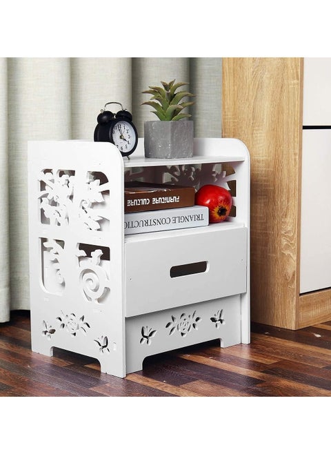 side table with drawer ||A multi-use bedroom side table with a distinctive design and a bottom drawer for storage