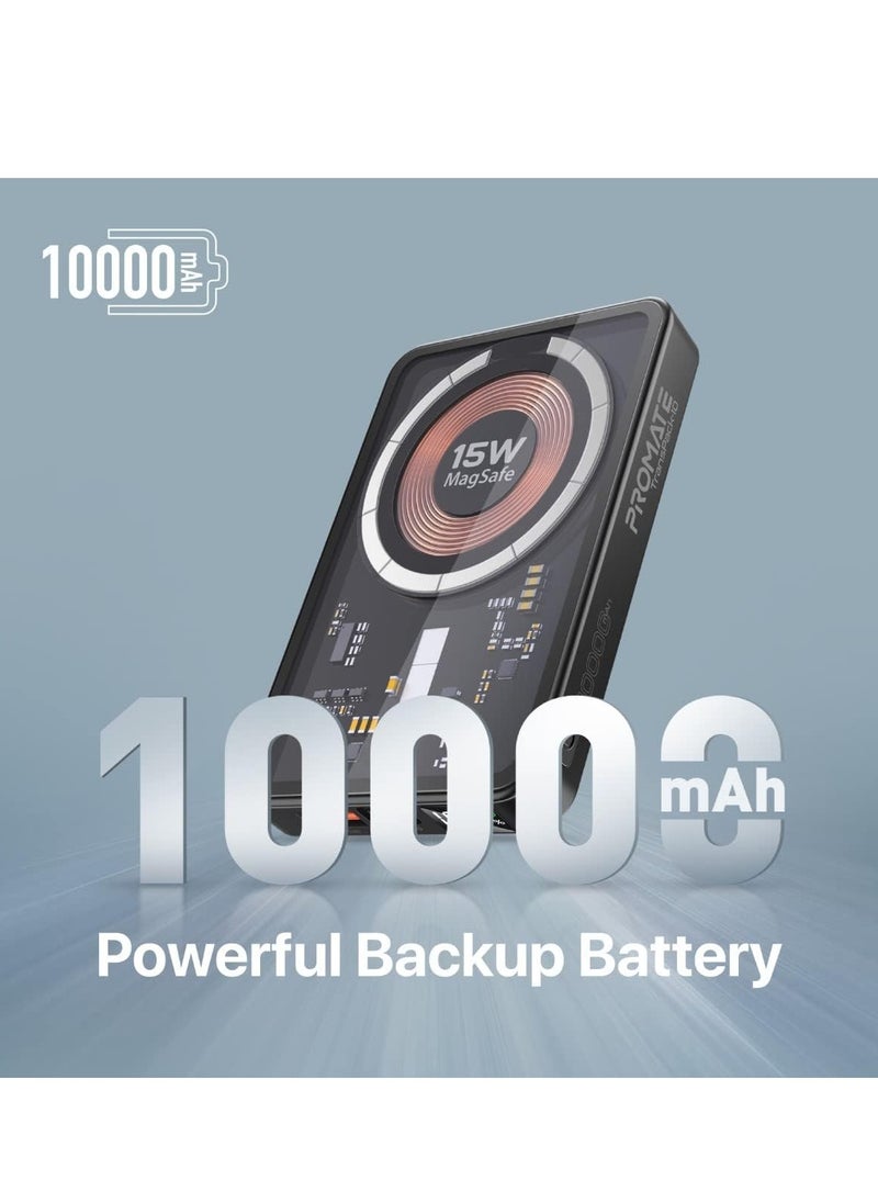 ELTRAZONE iPhone 15 Magnetic Wireless Power Bank, 10000mAh Transparent Battery Pack with 15W Wireless Charging, 20W USB-C PD & 22.5W QC 3.0, LCD Display – TransPack-10 (Black)  - Image 3