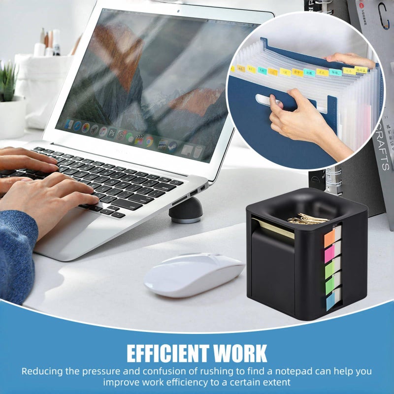 Yioekaa 5-in-1 Sticky Note Dispenser and Holder with Pop Up Notes, Transparent Tabs, Magnetic Paper Clip Holder, Roll Sticky Notes - Multifunctional Cube Desk Organizer for Office, School & Home (Black) - Image 3
