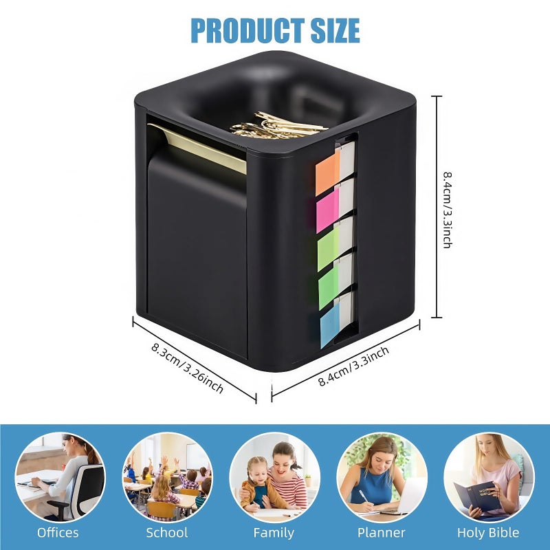 Yioekaa 5-in-1 Sticky Note Dispenser and Holder with Pop Up Notes, Transparent Tabs, Magnetic Paper Clip Holder, Roll Sticky Notes - Multifunctional Cube Desk Organizer for Office, School & Home (Black) - Image 2