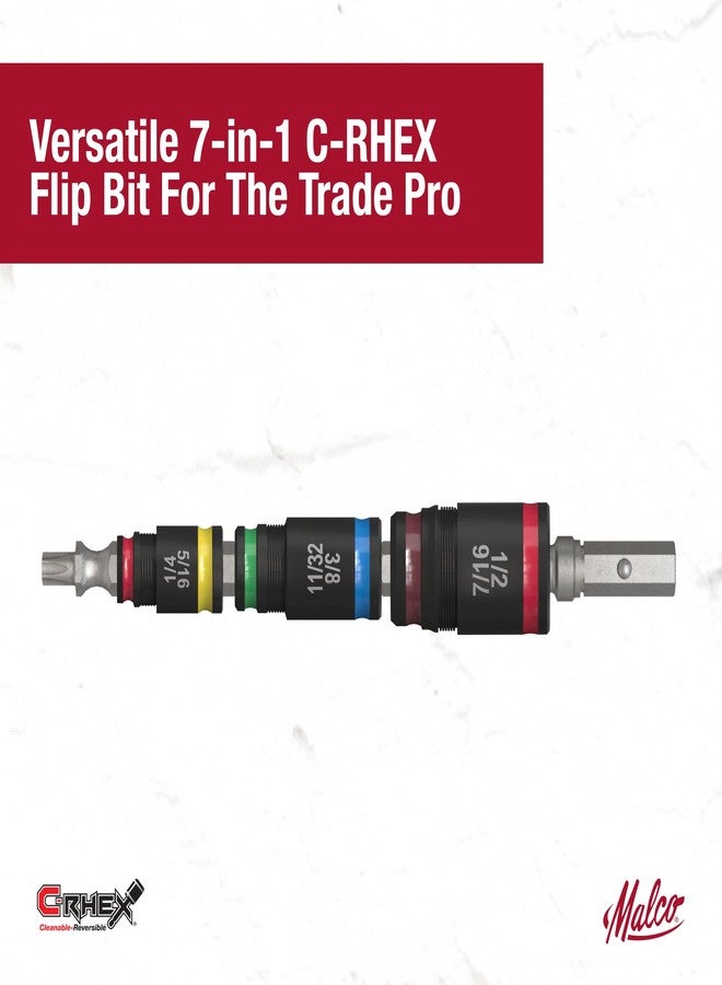 Malco 7-in-1 C-RHEX Flip Bit Socket Set with 3 cleanable, reversible, and stackable, color-coded sockets featuring an ultra-powerful magnet and a T25 integrated driver head. Impact Rated. - Image 2