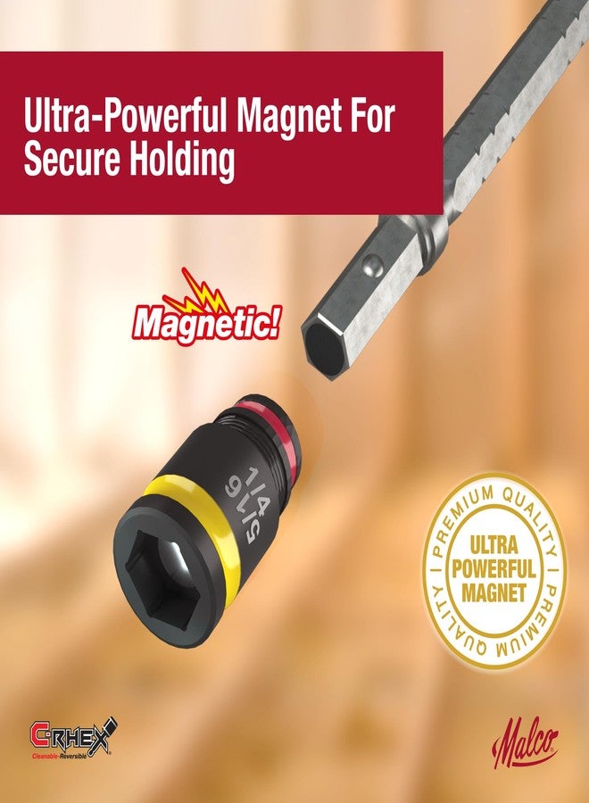 Malco 7-in-1 C-RHEX Flip Bit Socket Set with 3 cleanable, reversible, and stackable, color-coded sockets featuring an ultra-powerful magnet and a T25 integrated driver head. Impact Rated. - Image 5