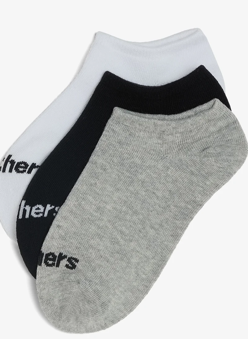 Skechers WHITE / GREY 3 Pack Non-Terry No-Show Socks  | Best Price UAE