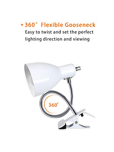 LALISU Desk lamp Eye-Caring Table Lamps, 360°Rotation Gooseneck Clip on Lamp Reading Light Portable Reading Book Light Clamp Study Desk Lamps for Bedroom and Office Home Lighting (White) - Image 3