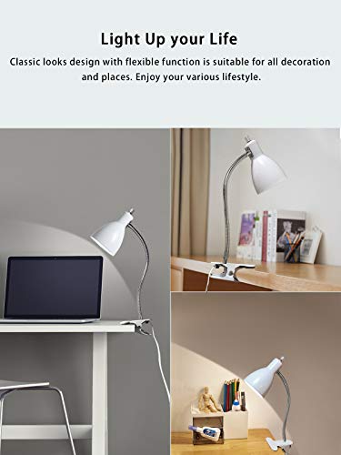 LALISU Desk lamp Eye-Caring Table Lamps, 360°Rotation Gooseneck Clip on Lamp Reading Light Portable Reading Book Light Clamp Study Desk Lamps for Bedroom and Office Home Lighting (White) - Image 2