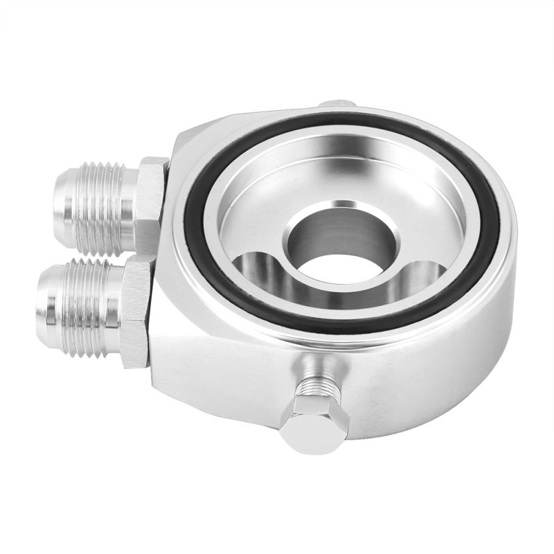 Aluminum Oil Filter Sandwich Plate: Billet Aluminum Hard Anodized Silver, 10AN Inlet Outlet, M20 x 1.5 Thread, 1/8 NPT Sensor Port - High Temp Oxidation Resistance, Engine Oil Temp Reduction, Heat Dis - Image 3