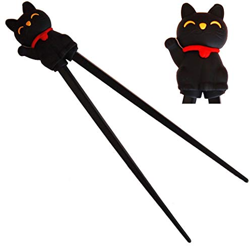 Happy Sales HSTC-LKCBLK, Training chopsticks for beginners right or left handed, Black Cat - Image 2
