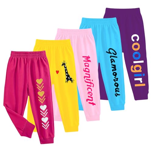 Kuchipoo Girls Regular Fit Cotton Blendtrack Mid Rise Pants- Pack Of 5 (Kuc-Low-122, Multi-Colored, 8-9 Years) - Image 1