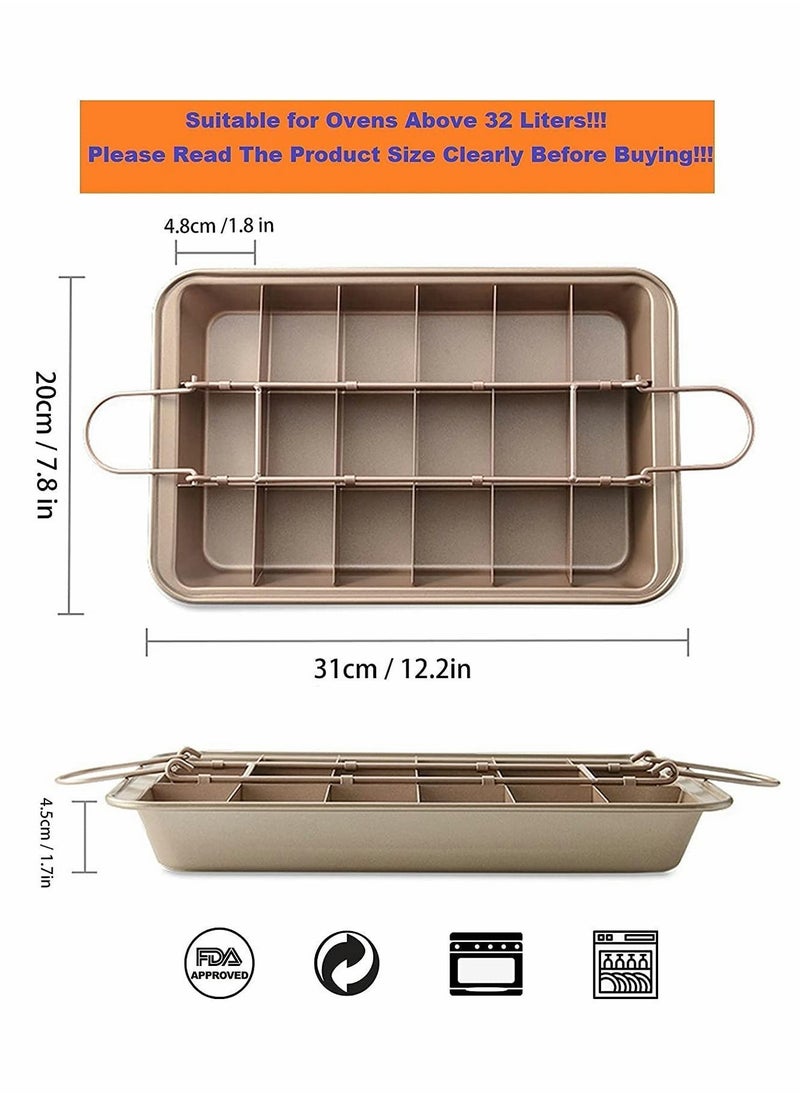 Brownie Cake Pan Non Stick With Dividers 18 Pre slice Baking Tray Slice Solutions Bakeware Square with Built in Slicer Carbon Steel for Oven 12*8*2 In
