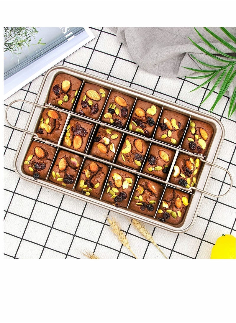 Brownie Cake Pan Non Stick With Dividers 18 Pre slice Baking Tray Slice Solutions Bakeware Square with Built in Slicer Carbon Steel for Oven 12*8*2 In